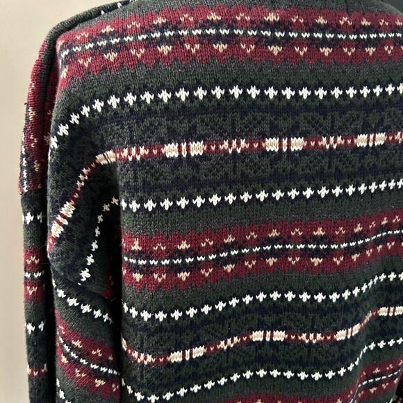 Vintage Woods & Gray Striped Knit Sweater XL Cottagecore Grandpa Navy Burgundy - Picture 4 of 9